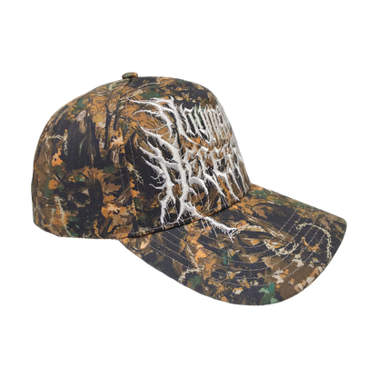 Camouflage Mayhem Hat by Any Means Necessary Clothing featuring a stylish camo design and adjustable fit.