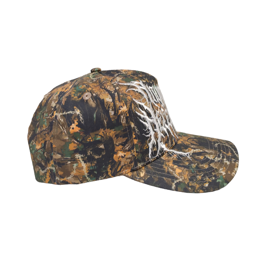 Camo Mayhem Hat by Any Means Necessary Clothing featuring a stylish camouflage design and adjustable strap.