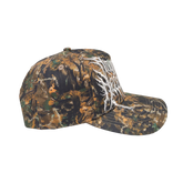 Camo Mayhem Hat by Any Means Necessary Clothing featuring a stylish camouflage design and adjustable strap.
