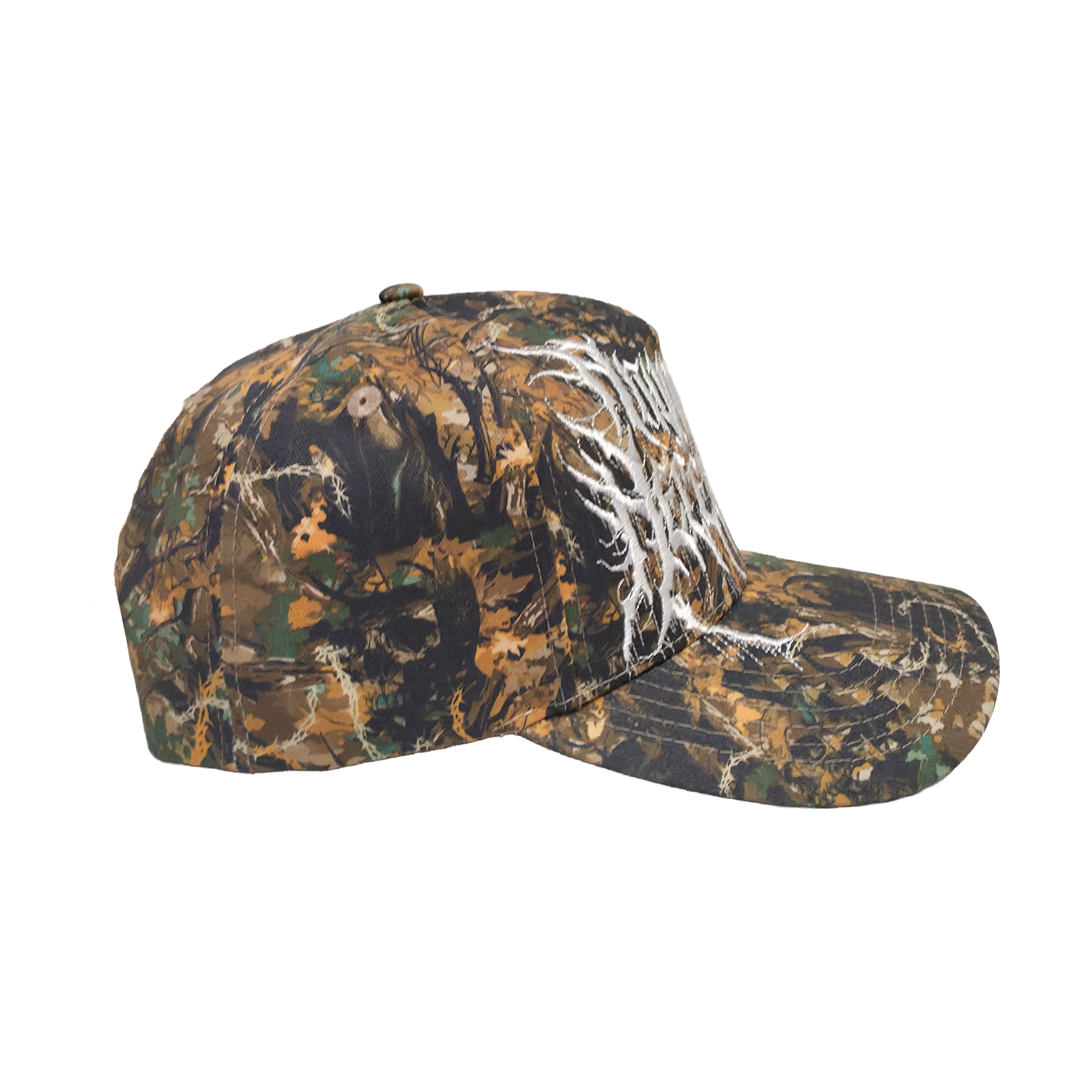 Camo Mayhem Hat by Any Means Necessary Clothing featuring a stylish camouflage design and adjustable strap.