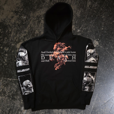 Black 4 Horsemen pullover hoodie by Any Means Necessary Clothing, front view showing graphic design and comfortable fit.