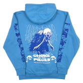 Blue Choke Pullover Hoodie from Any Means Necessary Clothing, showing the back view with a relaxed fit and hood.