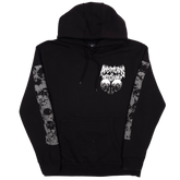 Black Choke Pullover Hoodie by Any Means Necessary Clothing, front view showing hood and chest design.