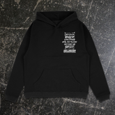 Black Grief hoodie by Any Means Necessary Clothing featuring a front graphic design, casual pullover style for comfort and style.