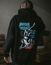 Black Falling in Love hoodie by Any Means Necessary Clothing, featuring a cozy pullover design and stylish fit.