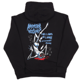 Black Falling in Love pullover hoodie by Any Means Necessary Clothing, shown from the back with a minimalist design.