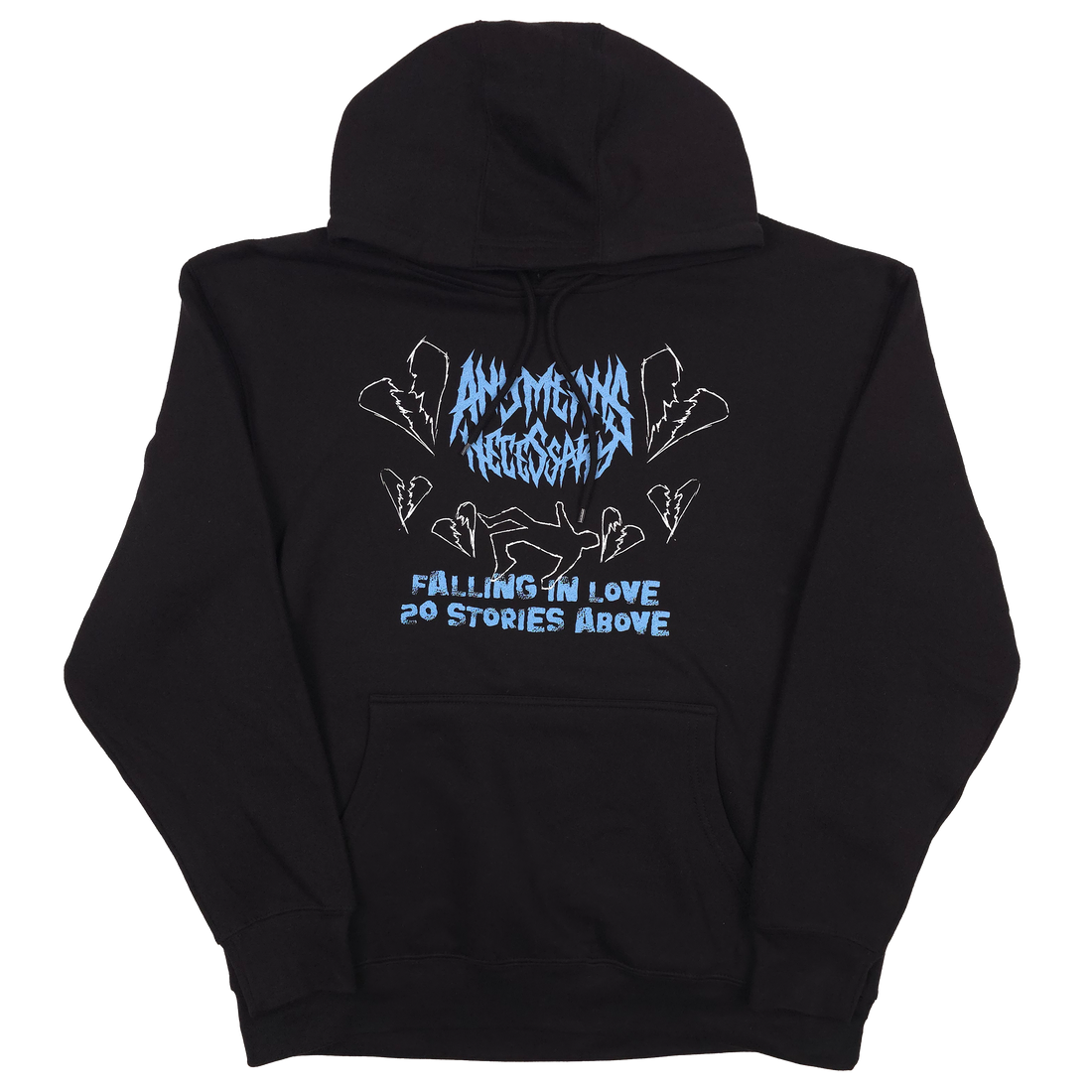 Black Falling in Love hoodie by Any Means Necessary Clothing, featuring a cozy pullover design with stylish branding.