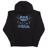 Black Falling in Love hoodie by Any Means Necessary Clothing, featuring a cozy pullover design with stylish branding.
