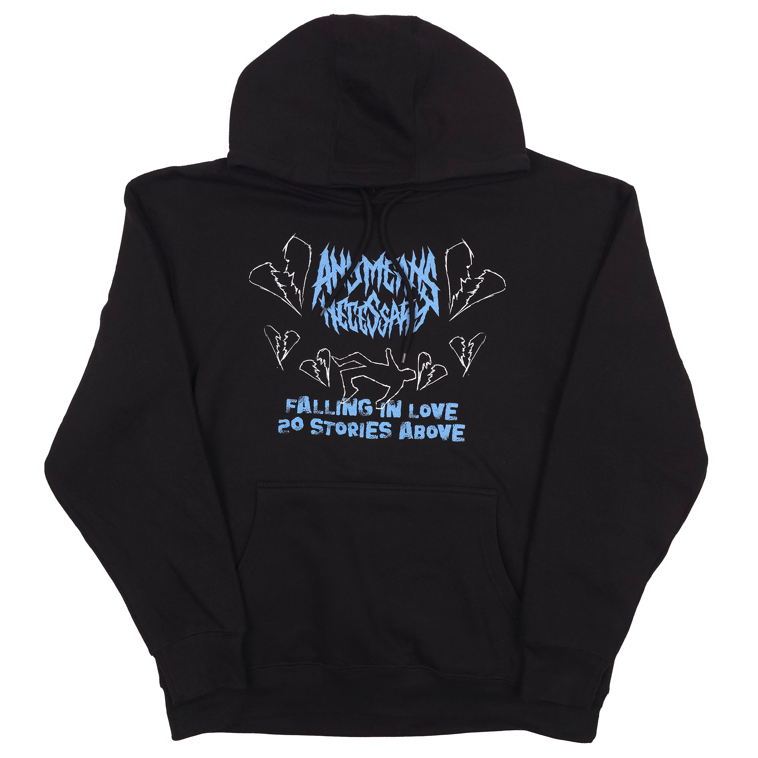 Black Falling in Love hoodie by Any Means Necessary Clothing, featuring a cozy pullover design with stylish branding.