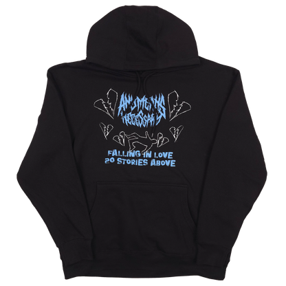 Black Falling in Love hoodie by Any Means Necessary Clothing, featuring a cozy pullover design with stylish branding.