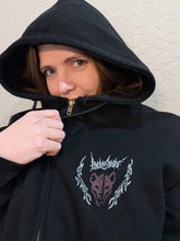 Black Mantra zip-up hoodie from Any Means Necessary Clothing, featuring a front zipper and casual fit.