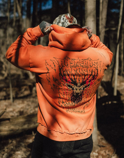 Orange Trophy Pullover Hoodie by Any Means Necessary Clothing, featuring a front graphic design and comfortable fit.