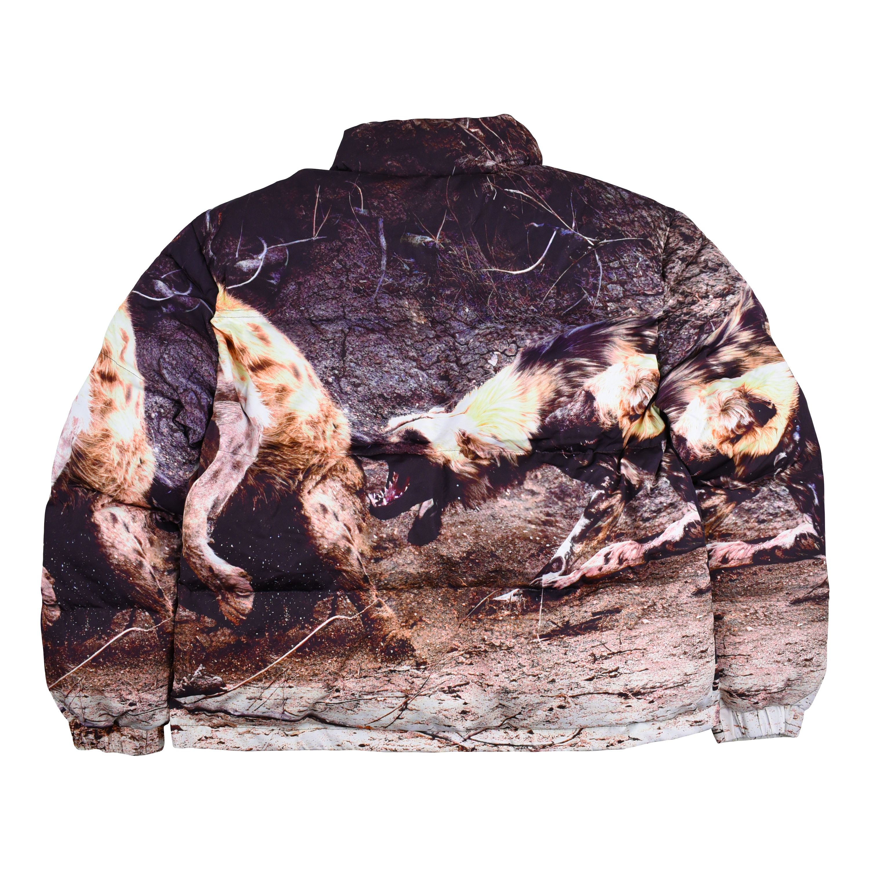 Back view of Any Means Necessary Clothing Last Stand Puffer Jacket showing quilted design and high collar.