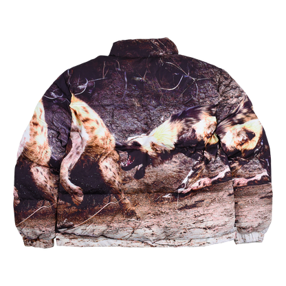 Back view of Any Means Necessary Clothing Last Stand Puffer Jacket showing quilted design and high collar.
