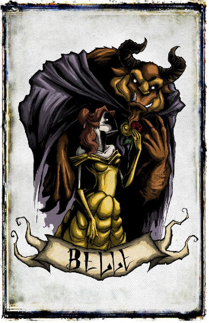 Disnee Darkness Prints poster featuring Belle from Disney in a dark, artistic style by Any Means Necessary Clothing.