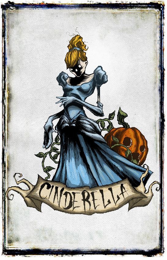 Disney Darkness Prints Cinderella poster by Any Means Necessary Clothing featuring dark, artistic artwork of Cinderella in a poster format.