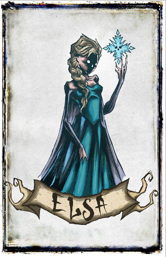 Elsa from Disney darkness poster by Any Means Necessary Clothing featuring a detailed illustration of Elsa in a dark, moody style.