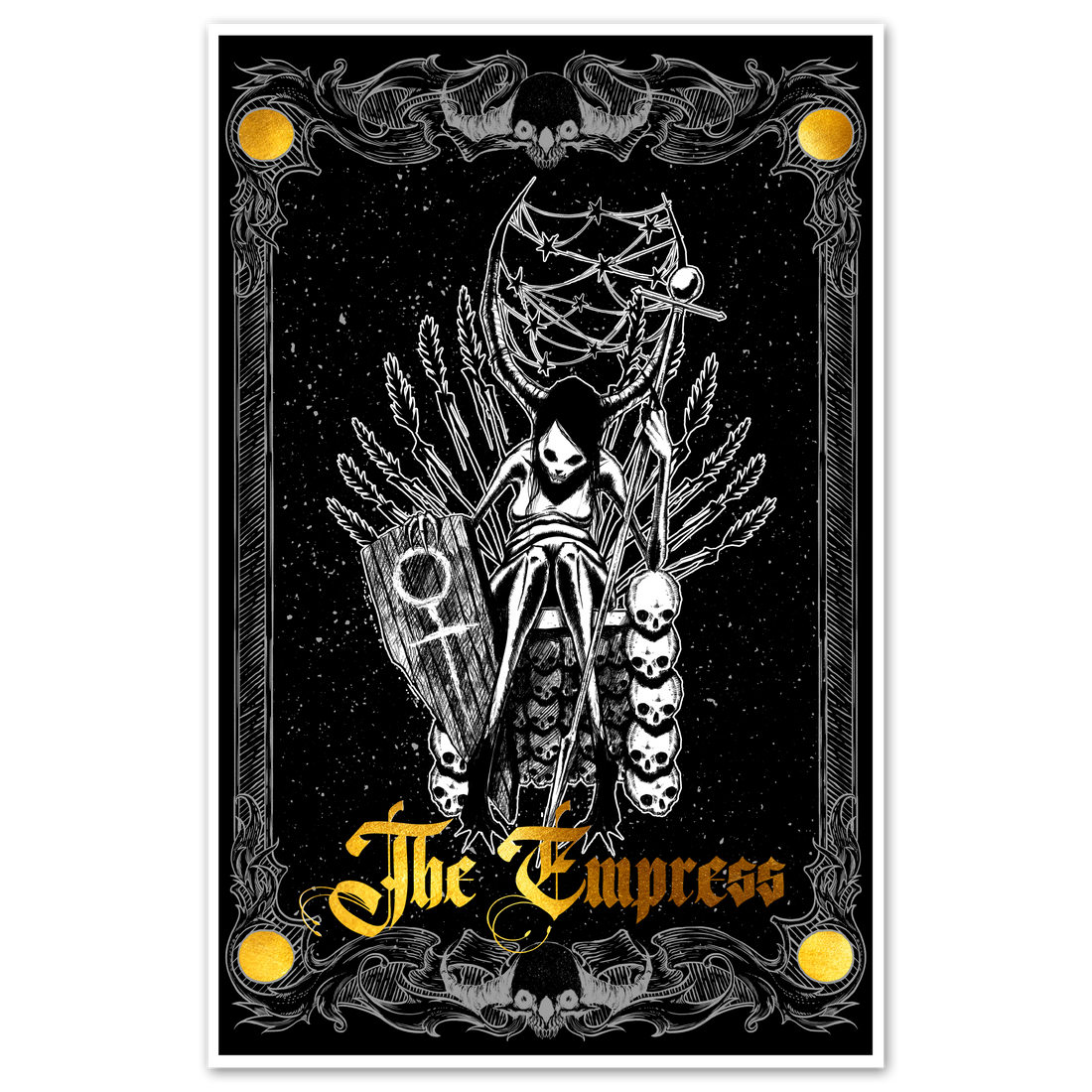 Tarot The Empress Major Arcana poster by Any Means Necessary Clothing, 11x17-inch print with detailed Empress illustration.