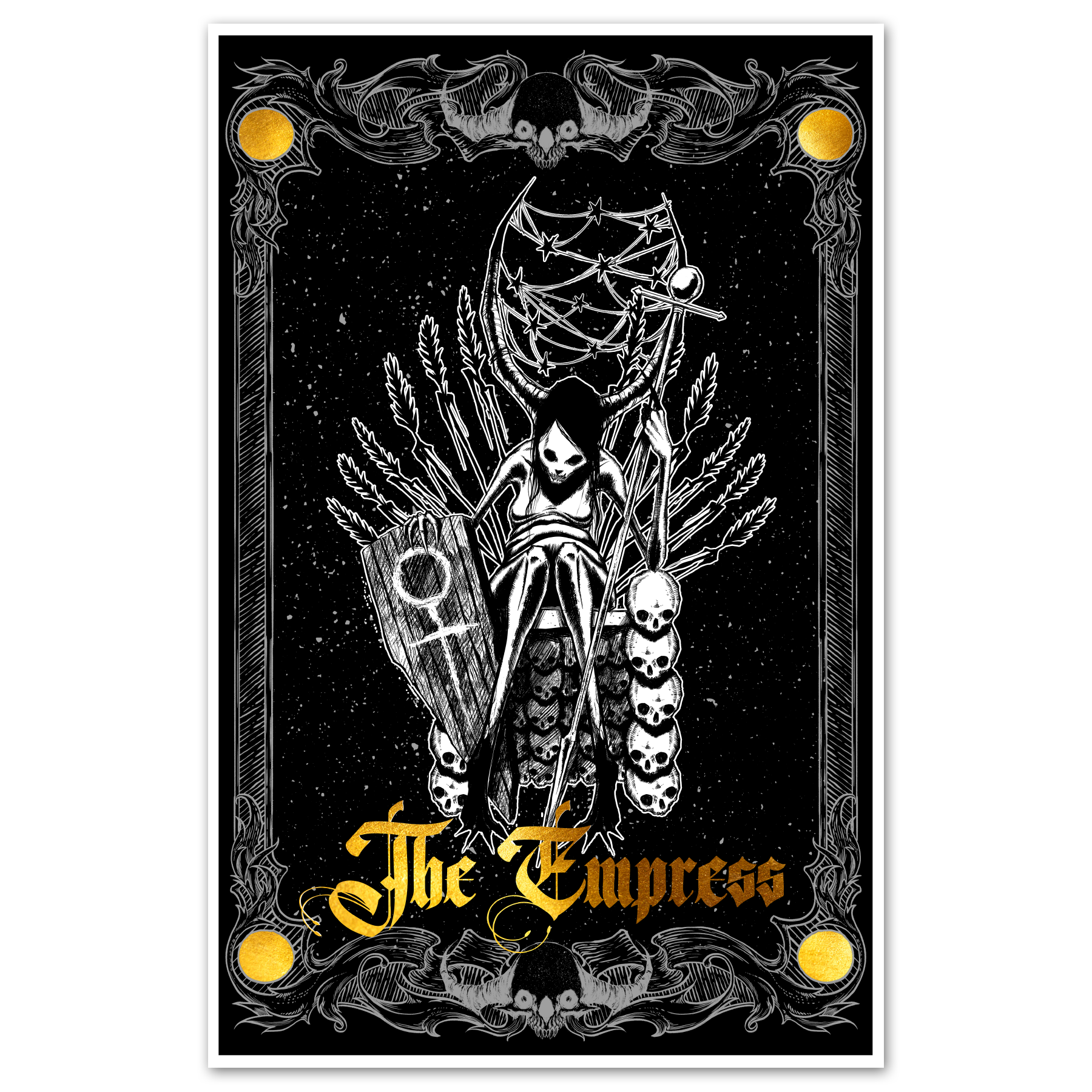 Tarot The Empress Major Arcana poster by Any Means Necessary Clothing, 11x17-inch print with detailed Empress illustration.