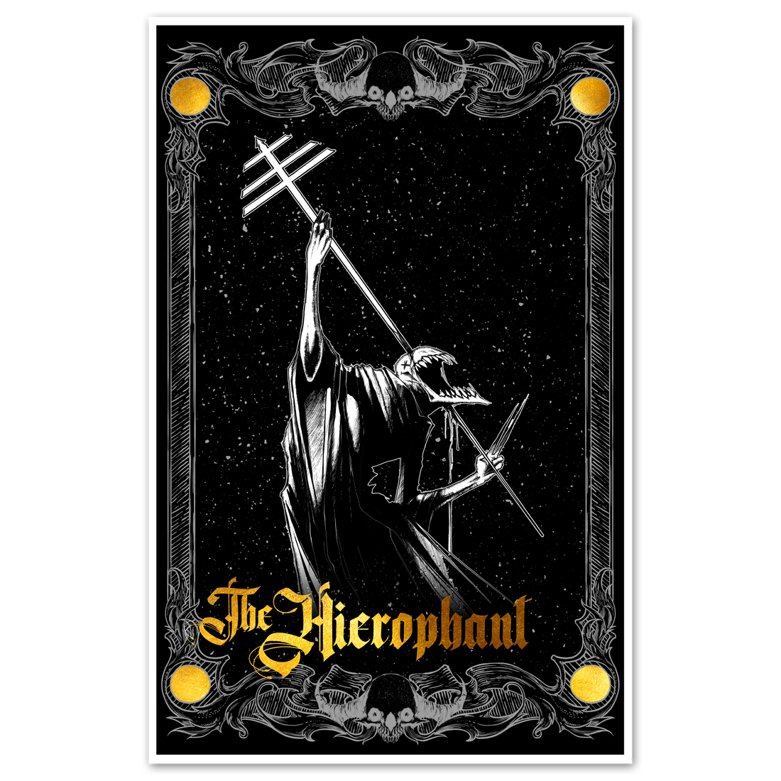 11x17 tarot Hierophant poster from Major Arcana Prints series by Any Means Necessary Clothing, featuring detailed Hierophant design.