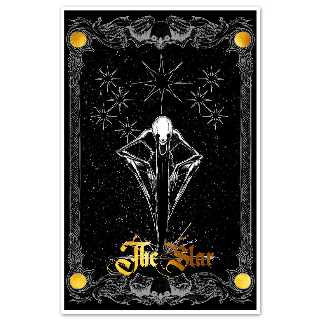11x17 tarot poster featuring The Star Major Arcana card from Any Means Necessary Clothing. Colorful, detailed tarot illustration.