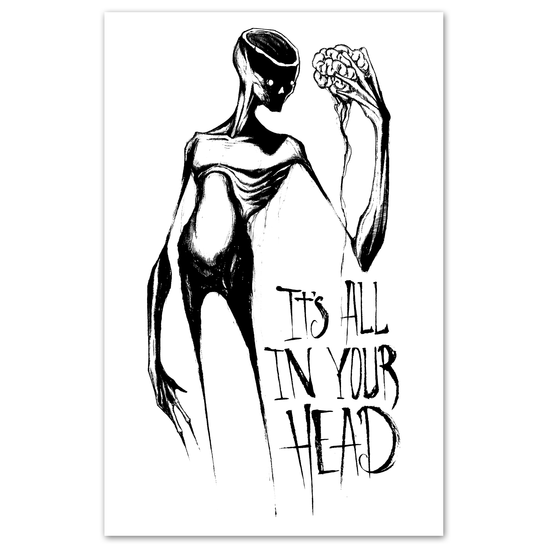 All In Your Head poster by Any Means Necessary Clothing featuring bold, artistic print on 11x17 inch poster.