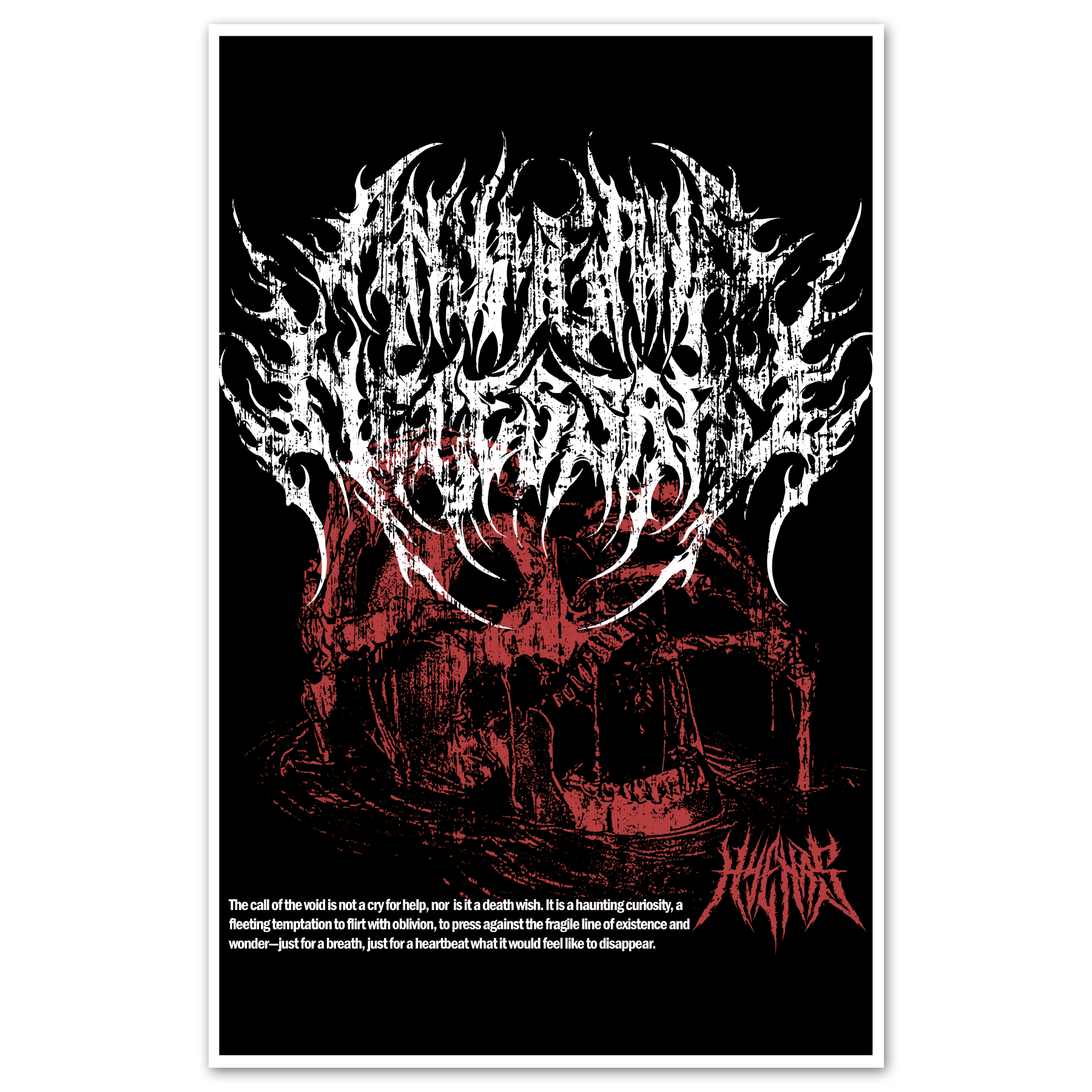 Call of the Void poster by Any Means Necessary Clothing featuring dark, abstract artwork in 11x17 inches.