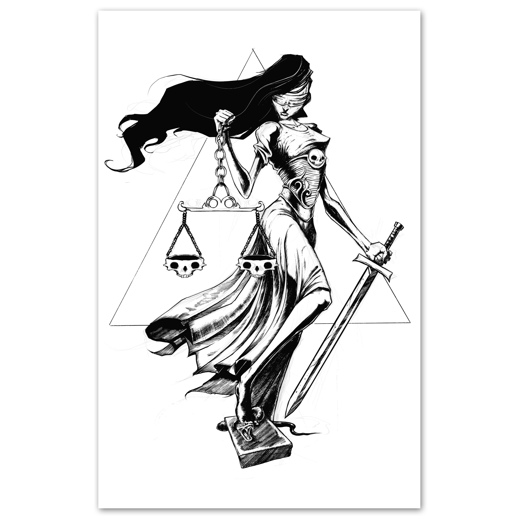 Justice print poster from Any Means Necessary Clothing featuring bold, artistic design on an 11x17 paper.