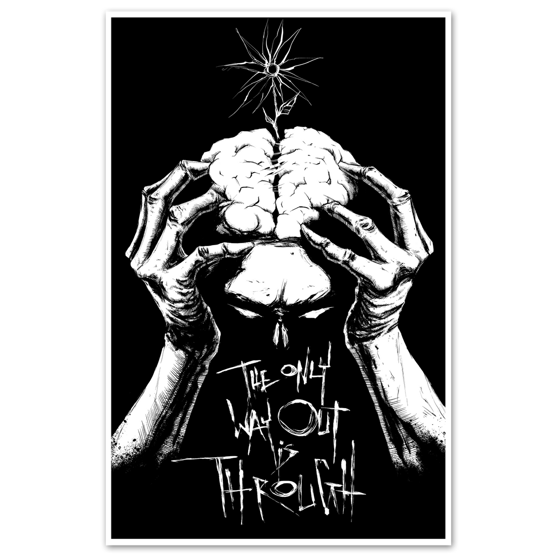 11x17 poster featuring the "Only Way Through" print by Any Means Necessary Clothing, showcasing bold typography on a white background.