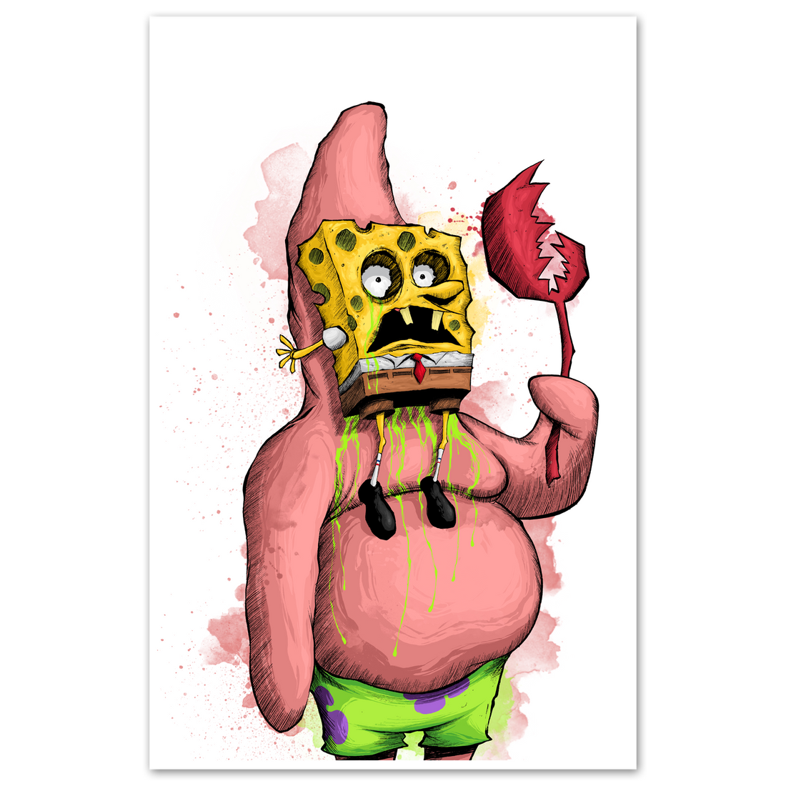 Patrick print poster by Any Means Necessary Clothing featuring a vibrant, artistic illustration of Patrick Star from SpongeBob SquarePants.