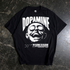 Black Dopamine T-Shirt from Any Means Necessary Clothing, front view showing bold dopamine graphic on soft cotton shirt.