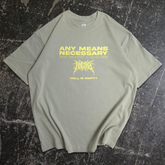 Sage green Hell is Empty T-Shirt by Any Means Necessary Clothing featuring a front graphic design.