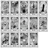 Minor Arcana Cups tarot cards from Any Means Necessary Clothing Tarot Deck, featuring colorful card illustrations.