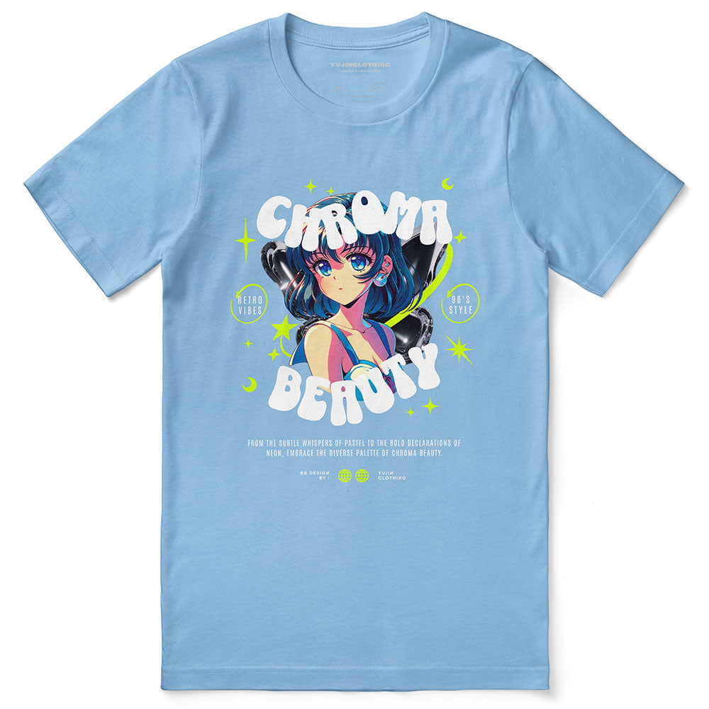 Yūjin Clothing Chroma Beauty T-Shirt in vibrant colors, casual fit with graphic design, made from soft comfortable fabric.
