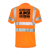 Reflective Amish Electrician safety T-shirt by Armed American Supply, featuring high-visibility reflective strips for workplace safety.