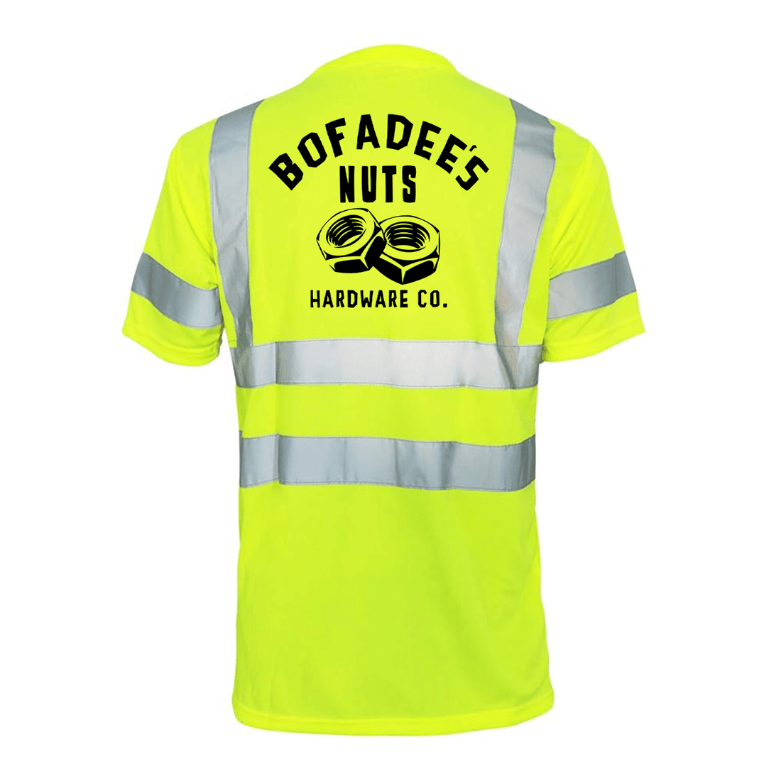 Reflective safety T-shirt by Armed American Supply featuring high-visibility reflective strips on a black fabric background.