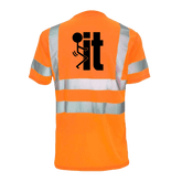 Reflective safety T-shirt by Armed American Supply with high-visibility reflective stripes on a black fabric background.