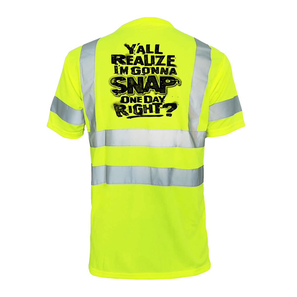 Reflective safety T-shirt by Armed American Supply featuring high-visibility reflective strips on a black fabric background.