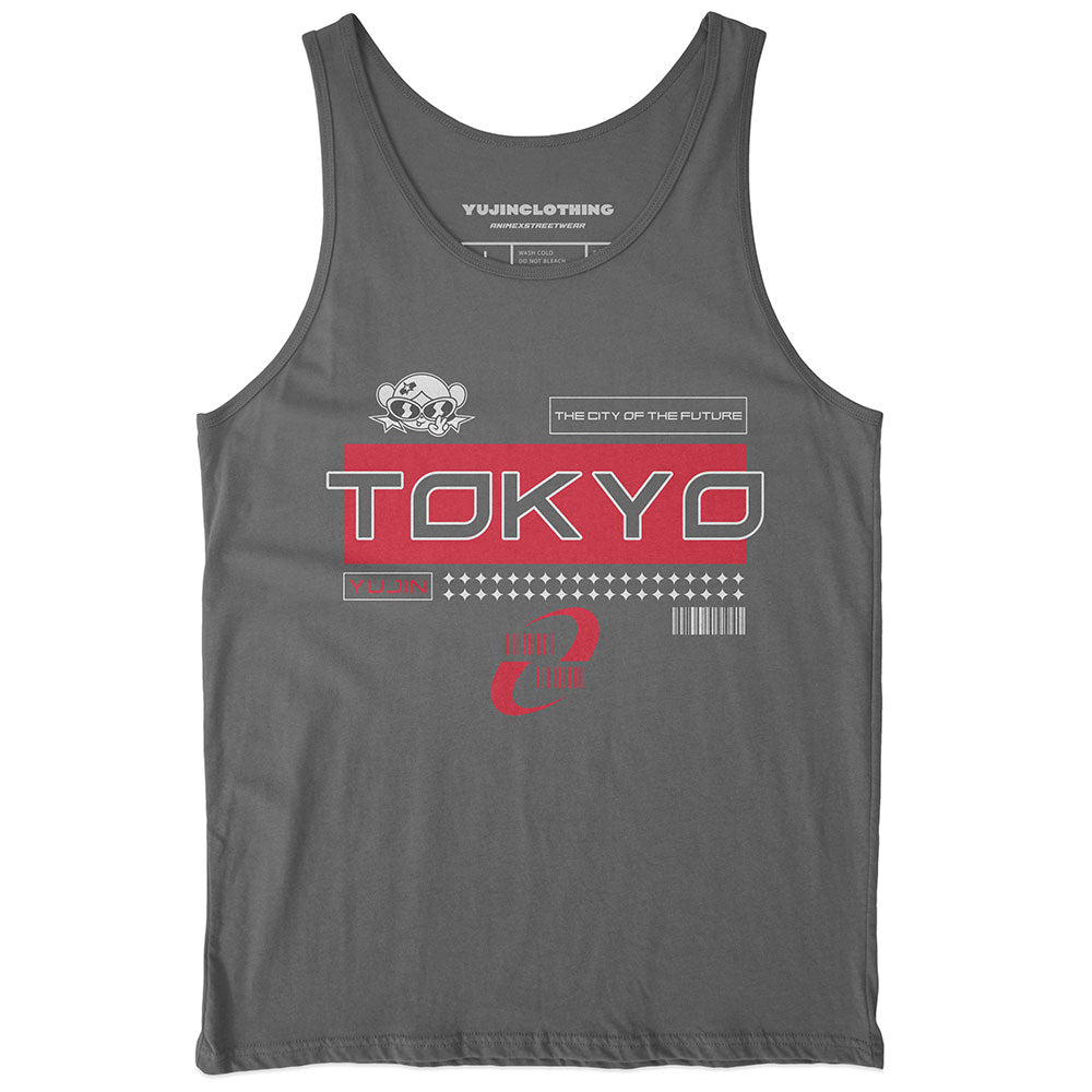 Modern Tokyo tank top by Yūjin Clothing, featuring a stylish sleeveless design with a sleek, contemporary look.