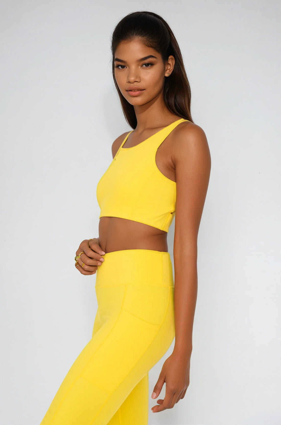 Yellow Breathe Easy Cut-Out Back Sports Bra by Fitkitty Culture, made of Lycra® blend, with stylish cut-out back design.