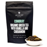 A 15-cup bag of August Uncommon Tea Combray Vanilla Cardamom Green Tea in a resealable package.