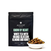 White tea with orange blossom and almond flavors in a cup, from August Uncommon Tea&