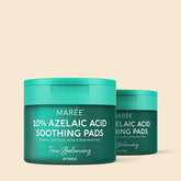 Maree Azelaic Acid Soothing Pads with exfoliating and calming ingredients, shown in a close-up of the product packaging and pads.