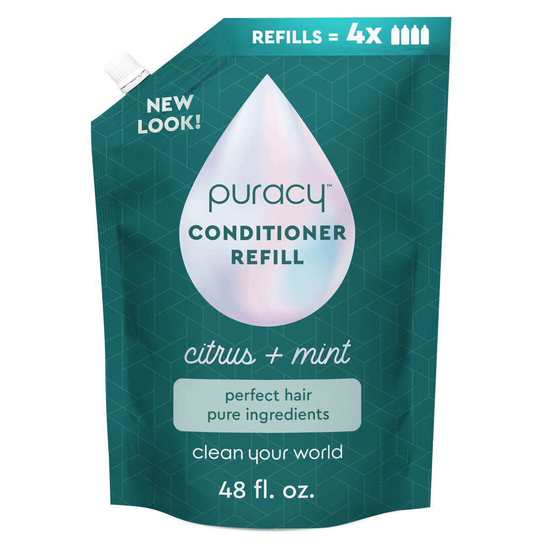 Puracy sulfate-free conditioner with silicone and dimethicone, featuring a pump bottle and creamy white formula.
