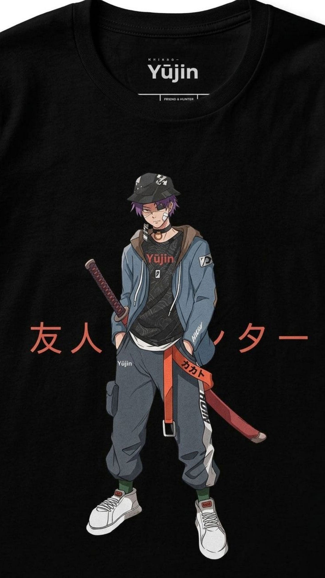 Yūjin Clothing Expert T-Shirt in black, featuring a classic crew neck and comfortable fit, displayed on a hanger.
