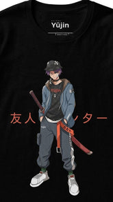 Yūjin Clothing Expert T-Shirt in black, featuring a classic crew neck and comfortable fit, displayed on a hanger.