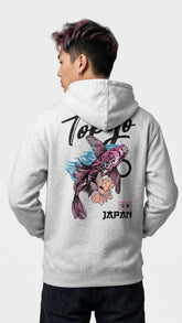 Yūjin Clothing koi fish hoodie featuring a vibrant koi fish print on soft fabric, with a relaxed fit and hooded design.