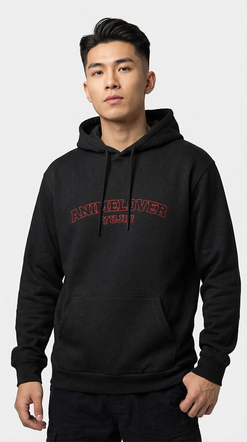 Anime Lover Essential Hoodie by Yūjin Clothing featuring a comfortable design with anime-themed graphics on soft fabric.