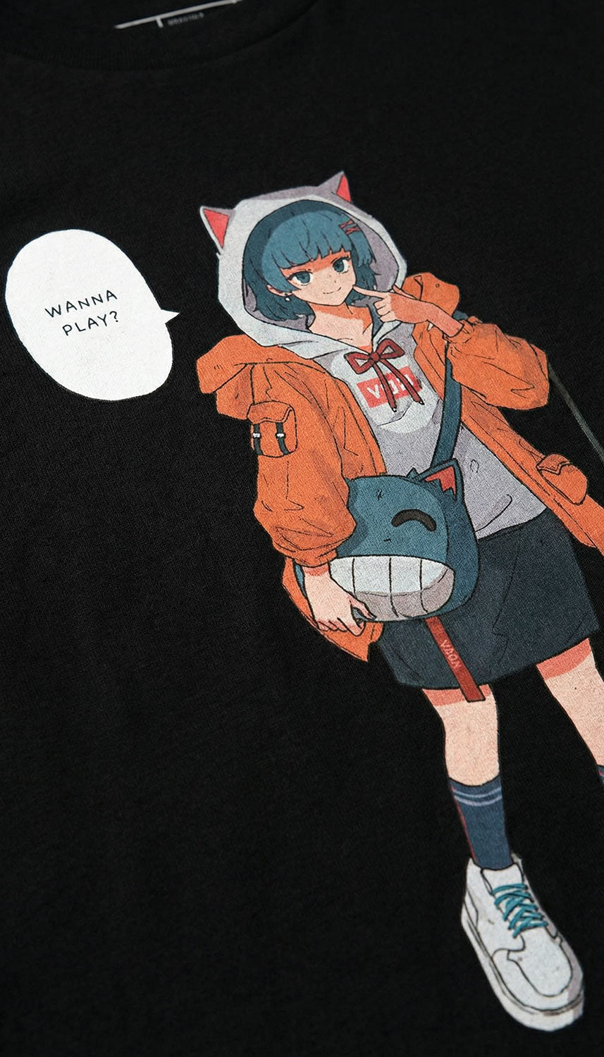 Yūjin Clothing Drippin Kitten T-Shirt featuring a colorful cat graphic on a casual cotton tee.