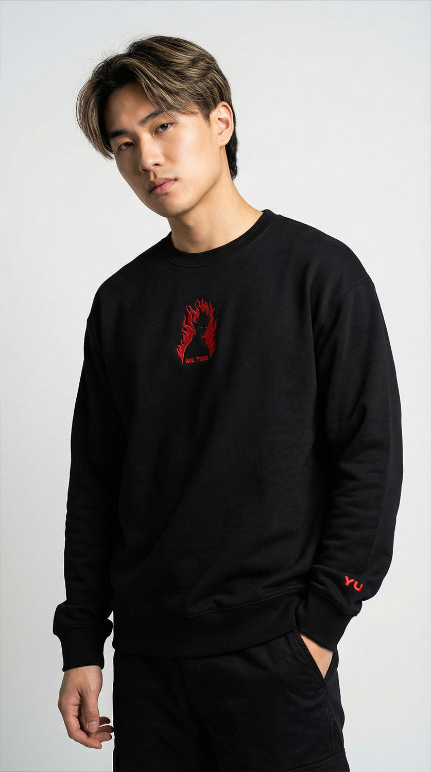 Yūjin Clothing Me Time sweatshirt featuring a cozy, relaxed fit with a printed design, perfect for casual and comfortable wear.